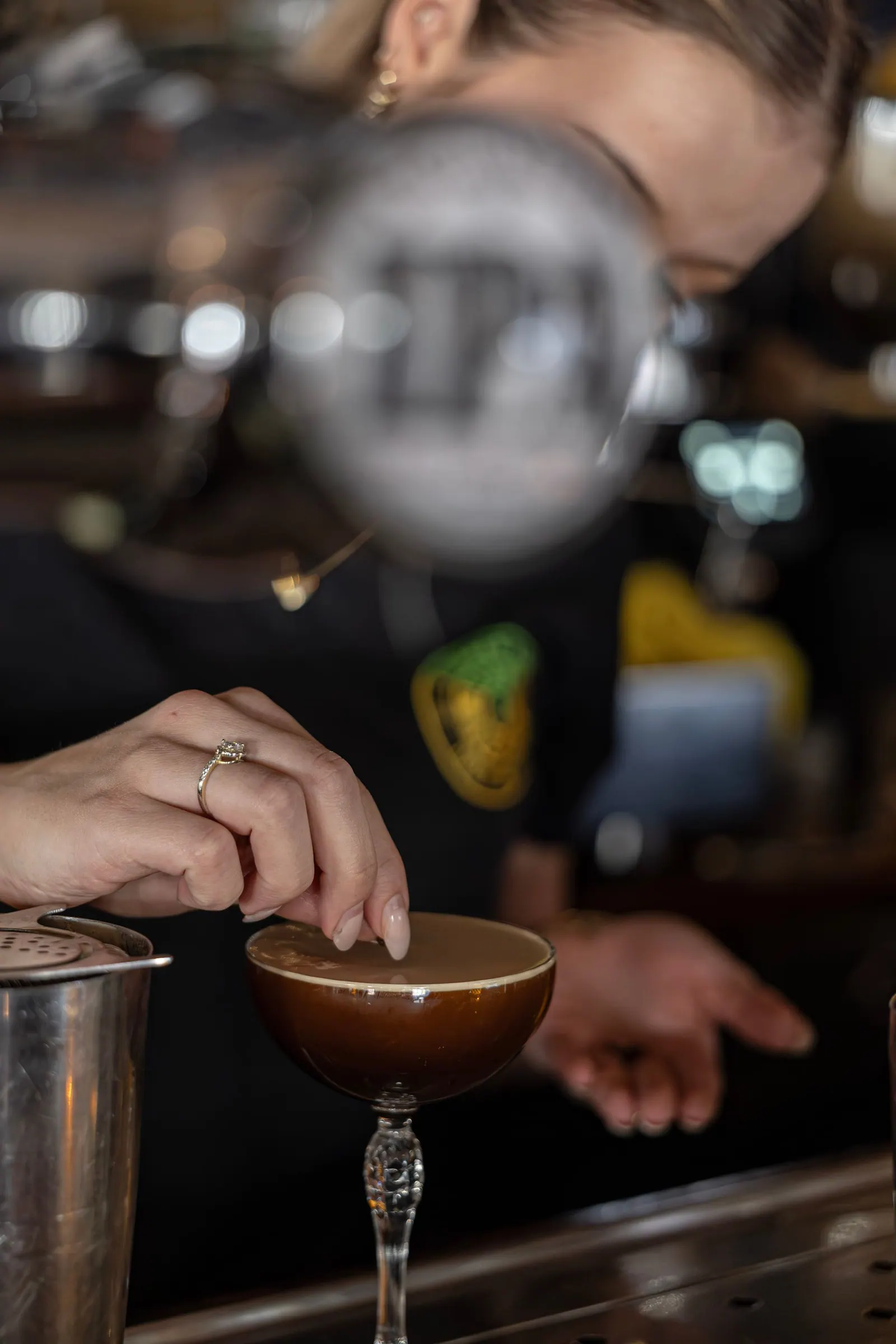 Espresso martini in coupe, close-up